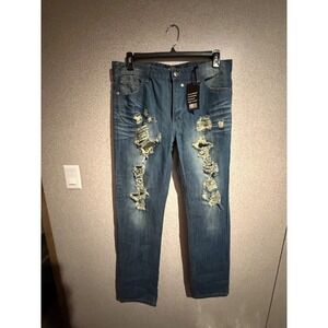 Outback Rider Mens Distressed Ripped Denim Jeans Dark Wash VE8339 36x34 NEW